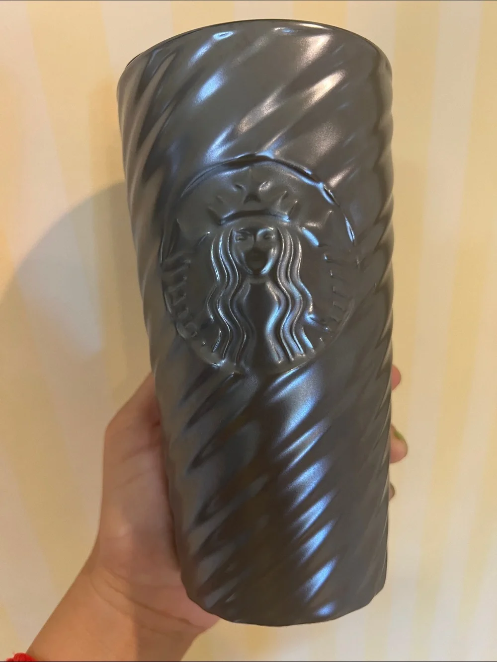 #2712*”3x6” Starbucks Gray Ceramic Twisted Logo Travel Cup